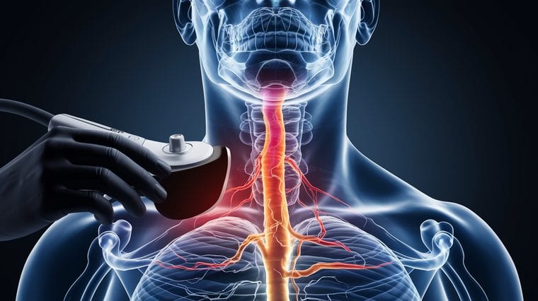 Carotid artery Doppler ultrasound showing blood flow in neck