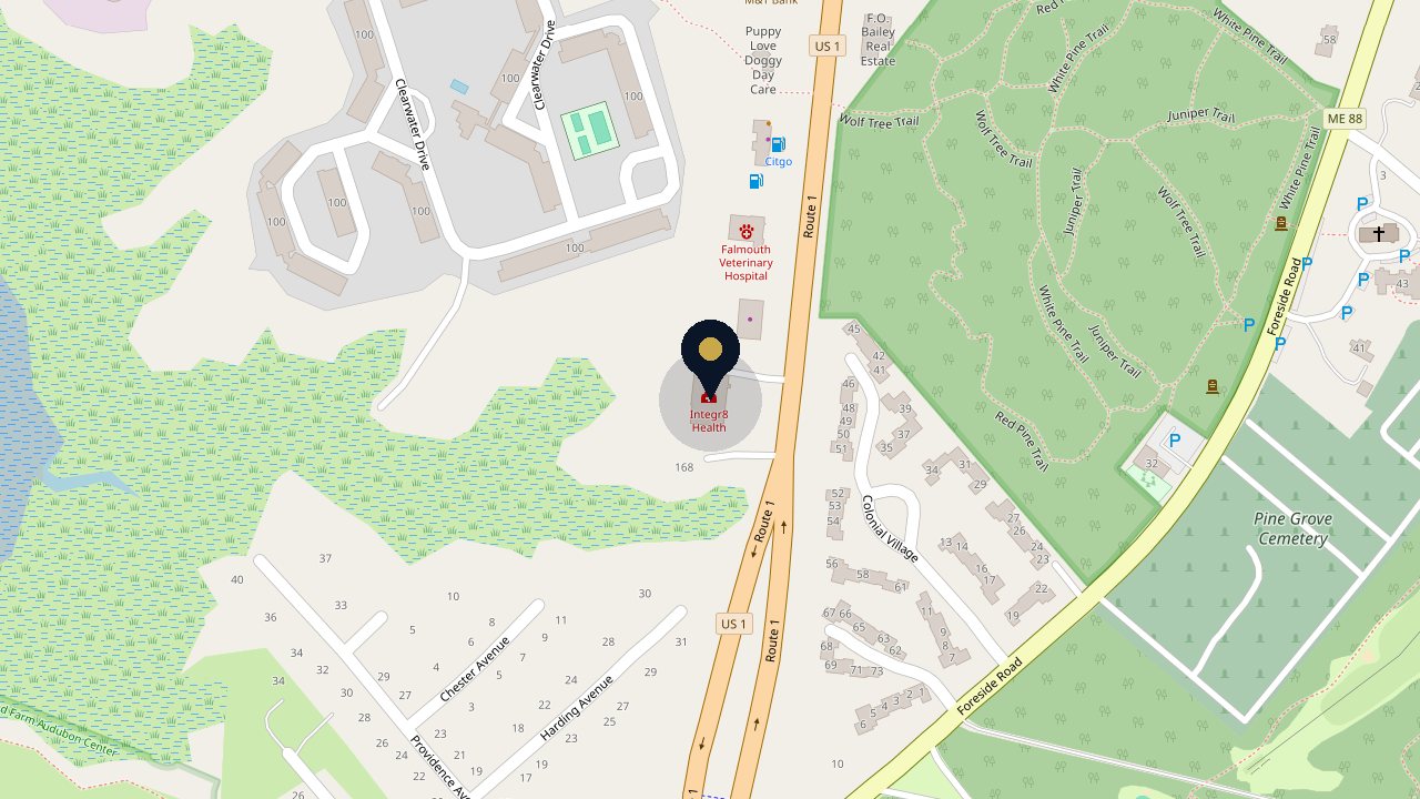 Map showing BlackPoint Diagnostics at 170 US Route 1 in Falmouth, Maine