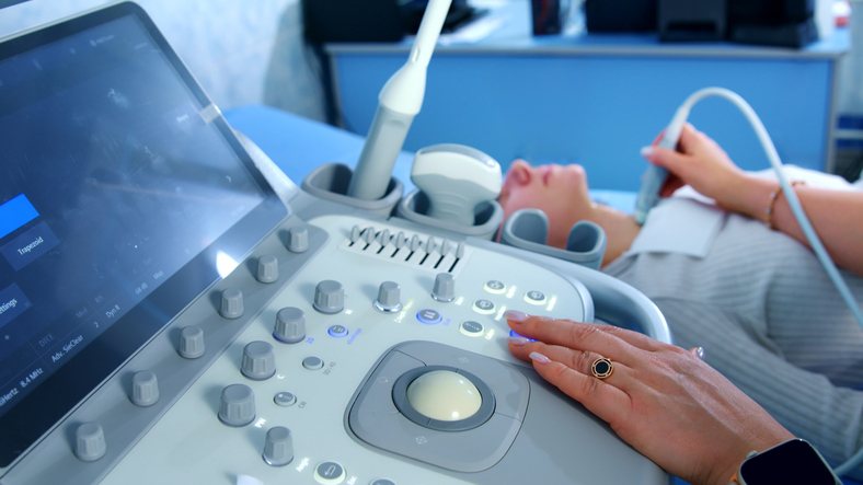 A patient resting comfortably during an ultrasound