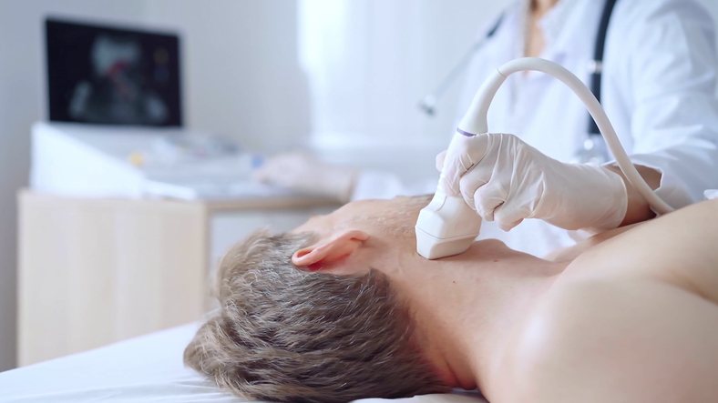 A carotid artery ultrasound of the neck
