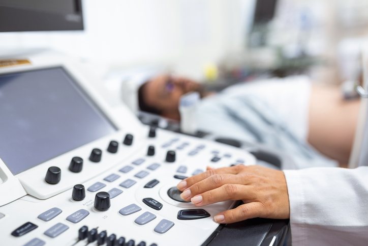 A patient resting comfortably during an ultrasound